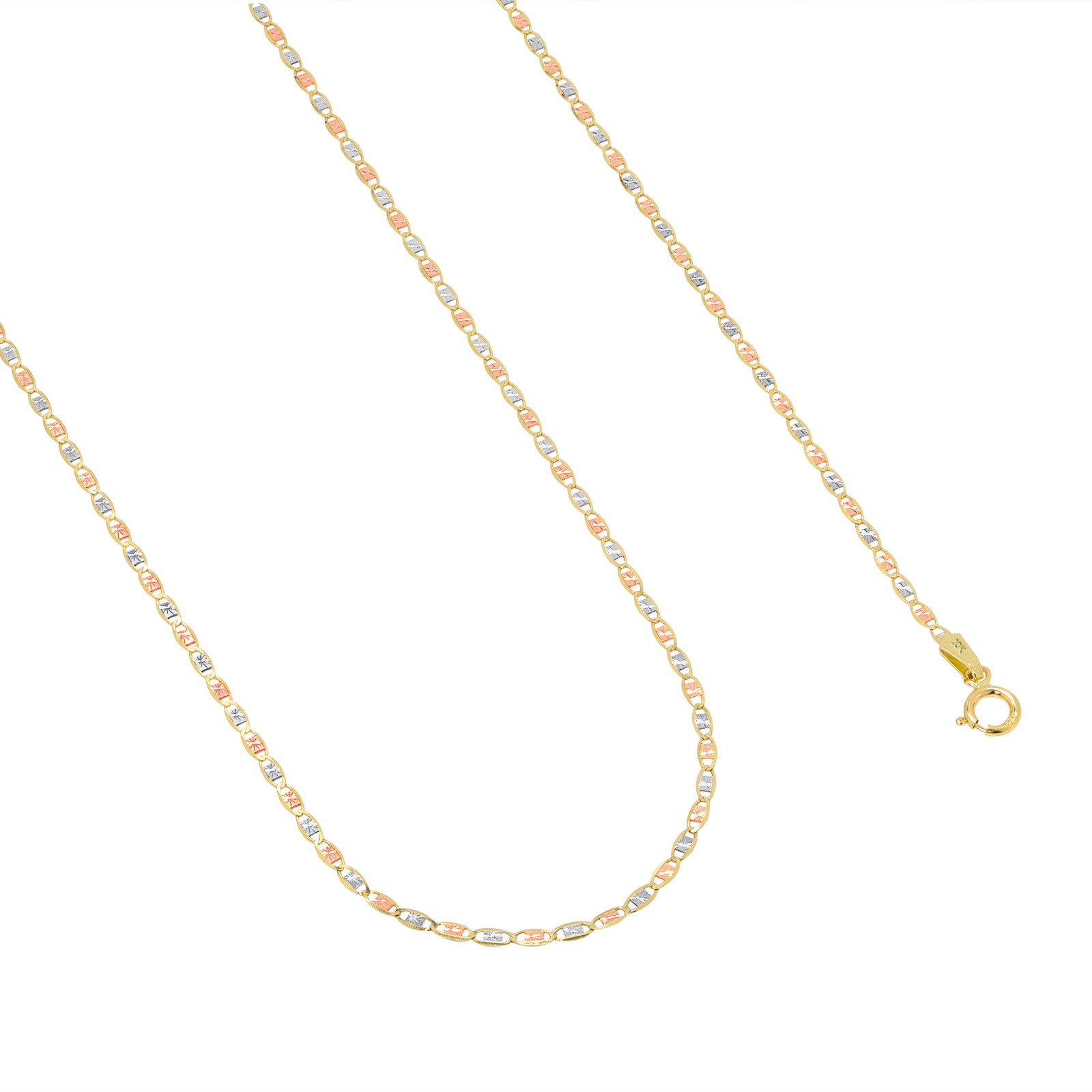 10K Solid Tri Yellow Rose White Gold 1.5mm Valentino Chain Womens Necklace 20″