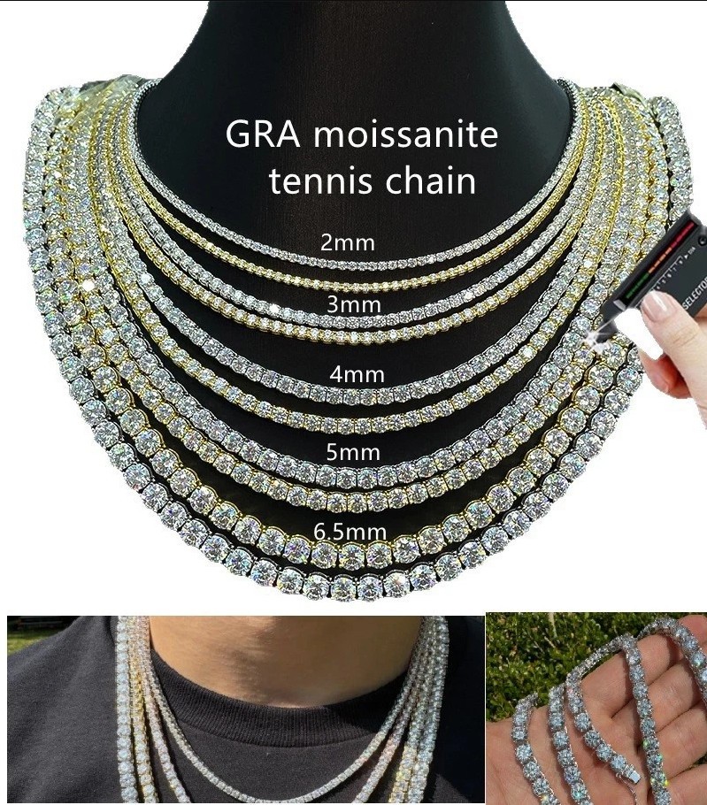 2-6.5mm VVS Moissanite Tennis Chain Necklace – 925 Sterling Silver – Pass Tester