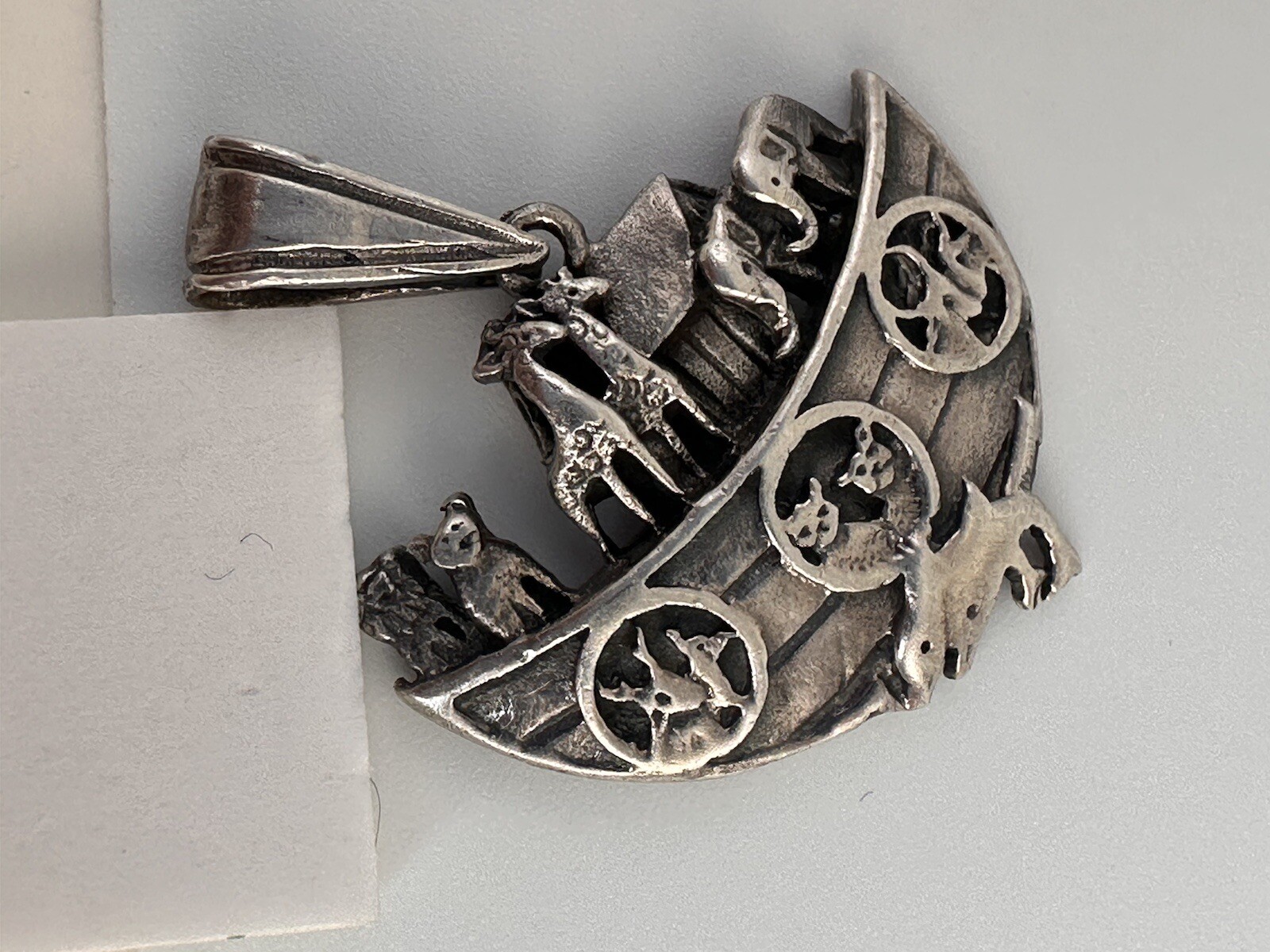 Vintage Sterling Silver 925 Animals Noah’s Ark 3D Pendant Faith 5g Bible Jewelry