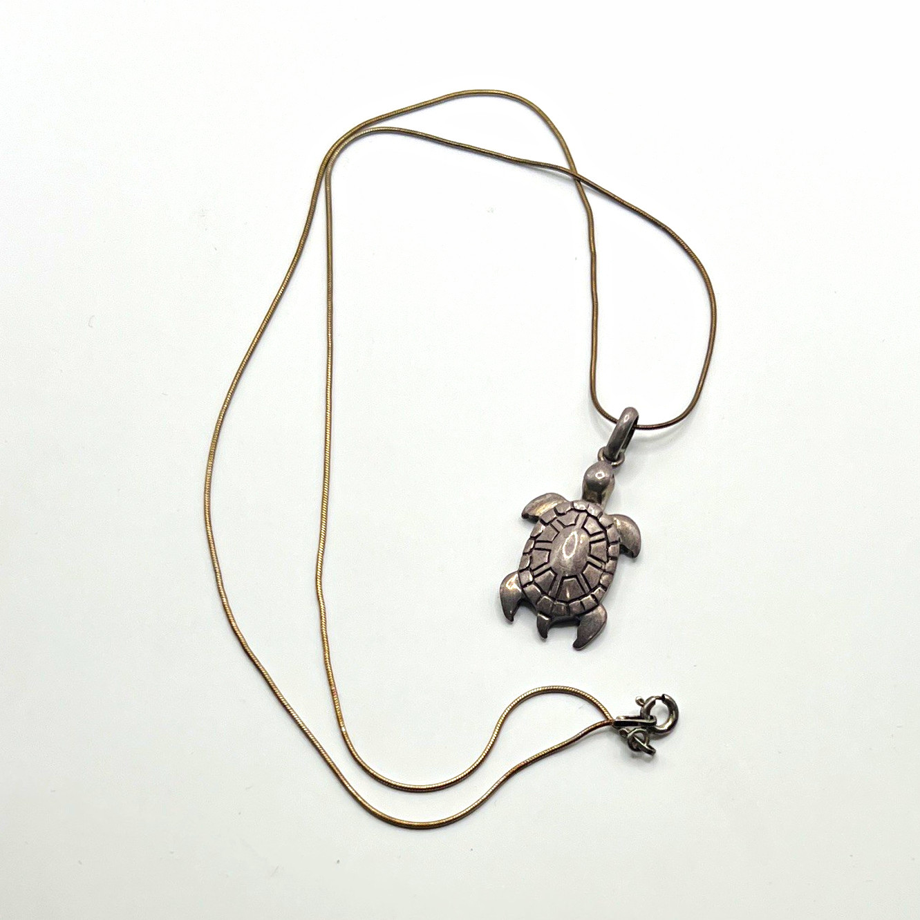 Vintage .925 Sterling Silver Sea Turtle Pendant 18” Rope Chain Necklace 5.9g