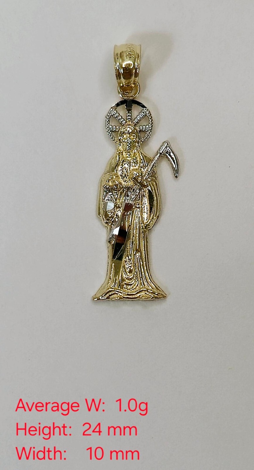 14K Solid Real 2 Tone Gold Grim Reaper-Death-De La Santa Muerte Small Pendant