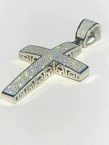 3Ct Lab Created Diamond Round Cross Pendant Chain 14K White Gold Silver Plated