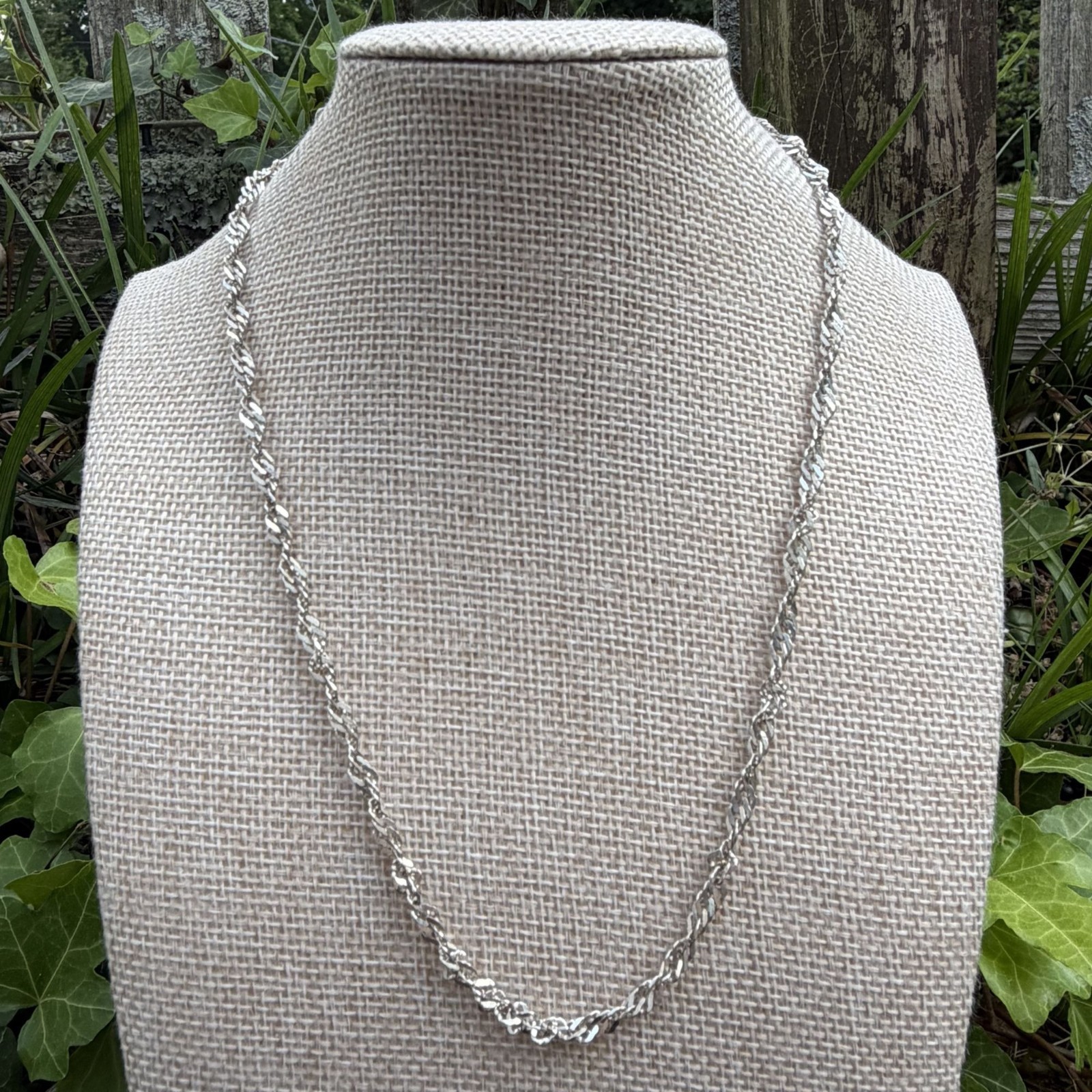 925 Sterling Silver Singapore Twisted Curb Link Chain Necklace 17″ Minimalist