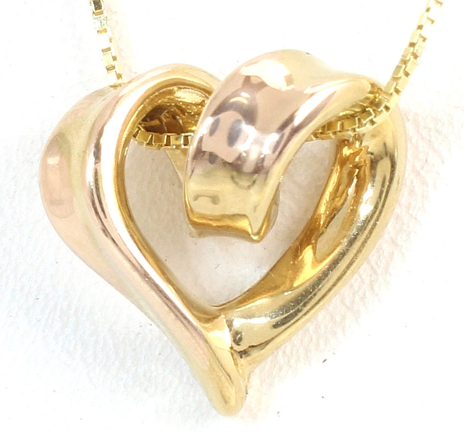 14k Solid Gold Designer Hollow Heart Charm Pendant Necklace 18″ Box Chain