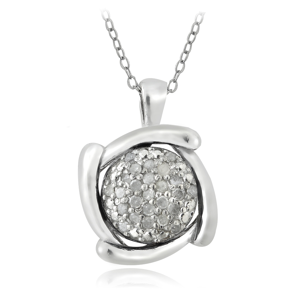 925 Sterling Silver 1/4ct Diamond Round Swirl Necklace, 18″