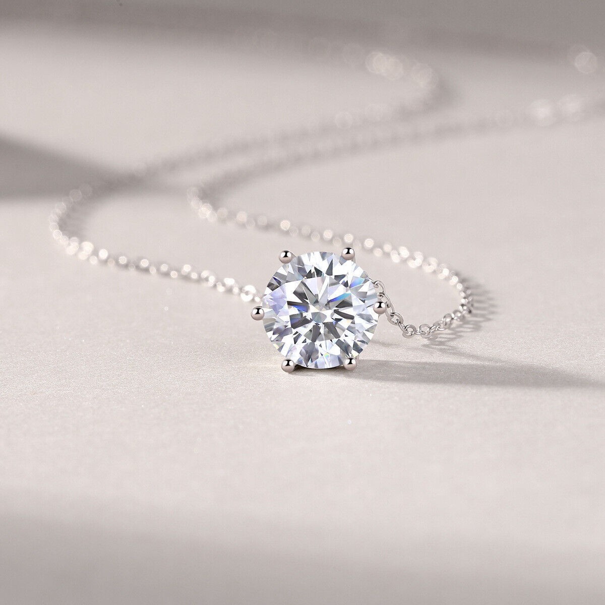 Round Cut Solitaire Shine Moissanite Pendant Rolo Necklace 925 Sterling Silver