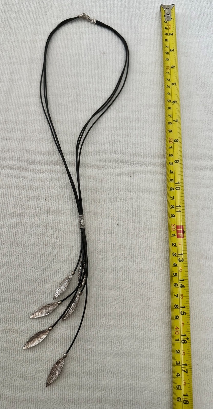 SILPADA Cascading LEAF Black LEATHER Cord .925 Sterling SILVER Layered Necklace