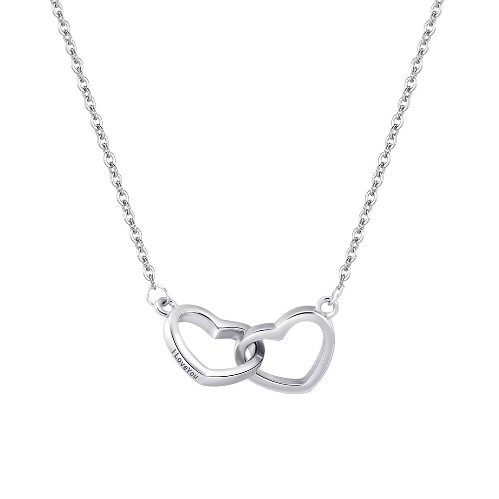 S925 Silver Heart-shaped Necklace With Engraved Double Heart Pendant