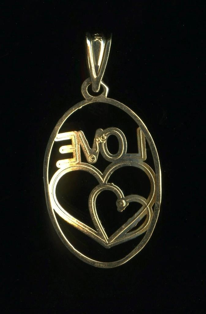 New 14K 26mm Solid Yellow Gold Natural Diamond “LOVE” Oval Heart Pendant -WY