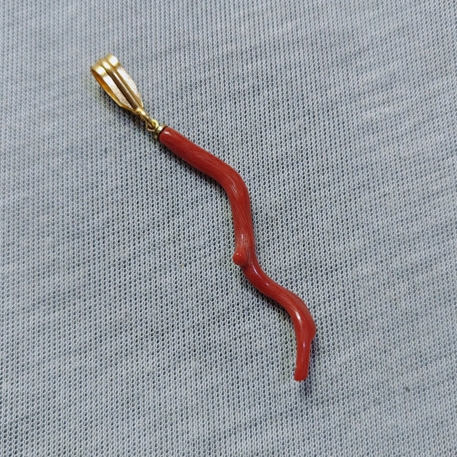 Natural Red Coral Brass Pendent vintage Red Coral Gold Plated Pendant