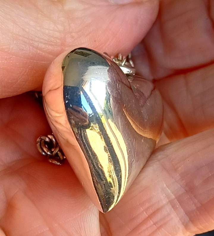 925 Sterling Silver Large Puffed Heart Pendant Necklace Stamped ART 925V1 VTG