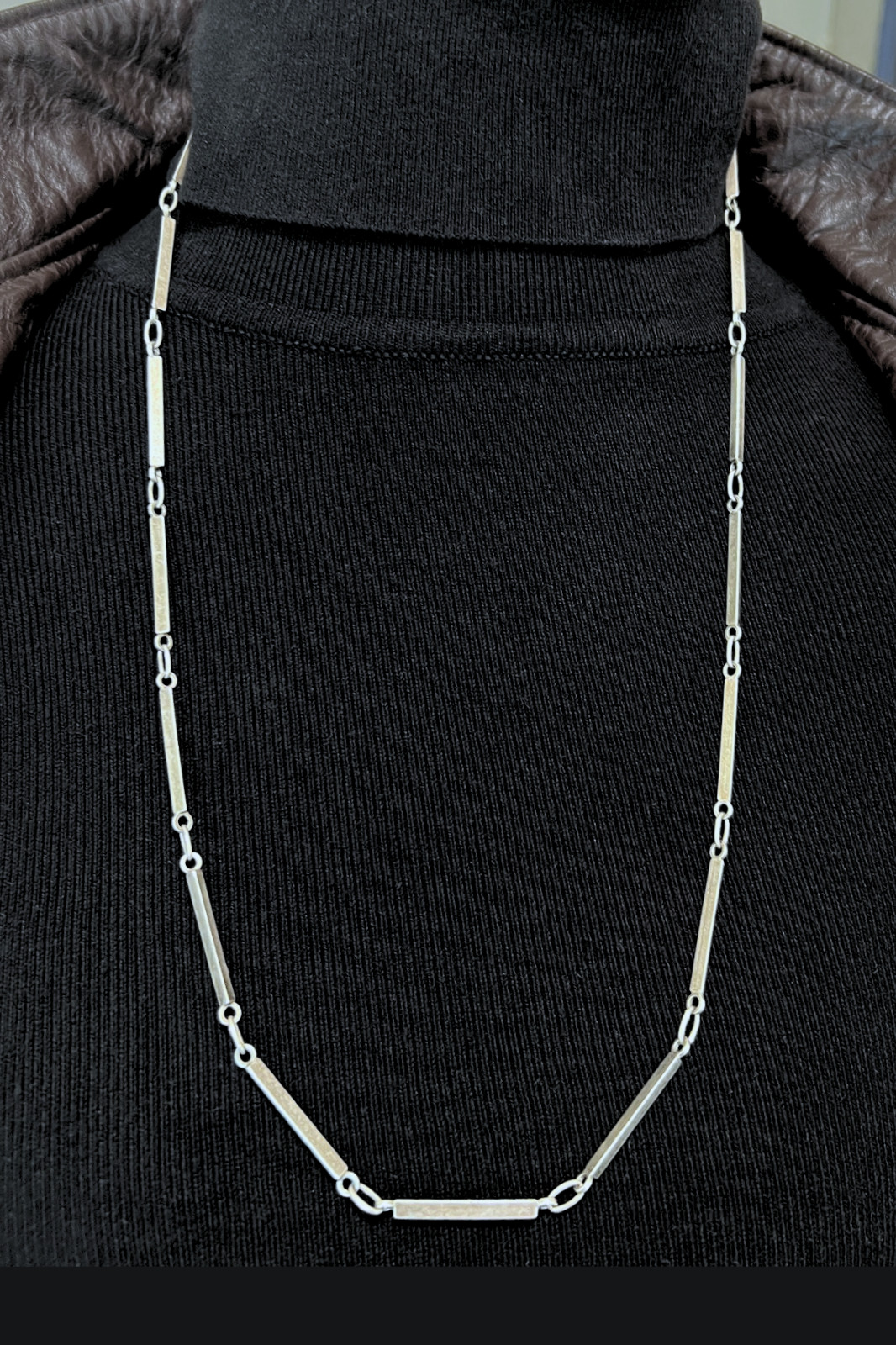 Vintage UnoAErre 800 Silver Geometric Triangle Bar Link Necklace Italy 28.5″ 29g