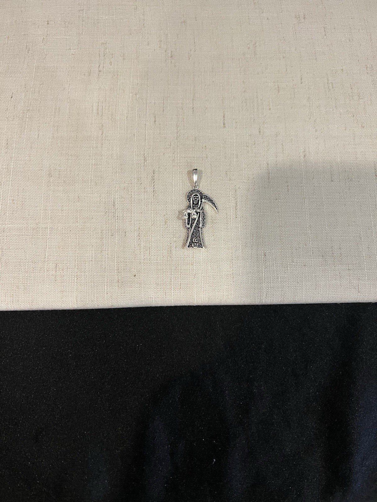 925 Sterling Silver Mens Womens Small Stones Santa Muerte Grim Reaper Pendant