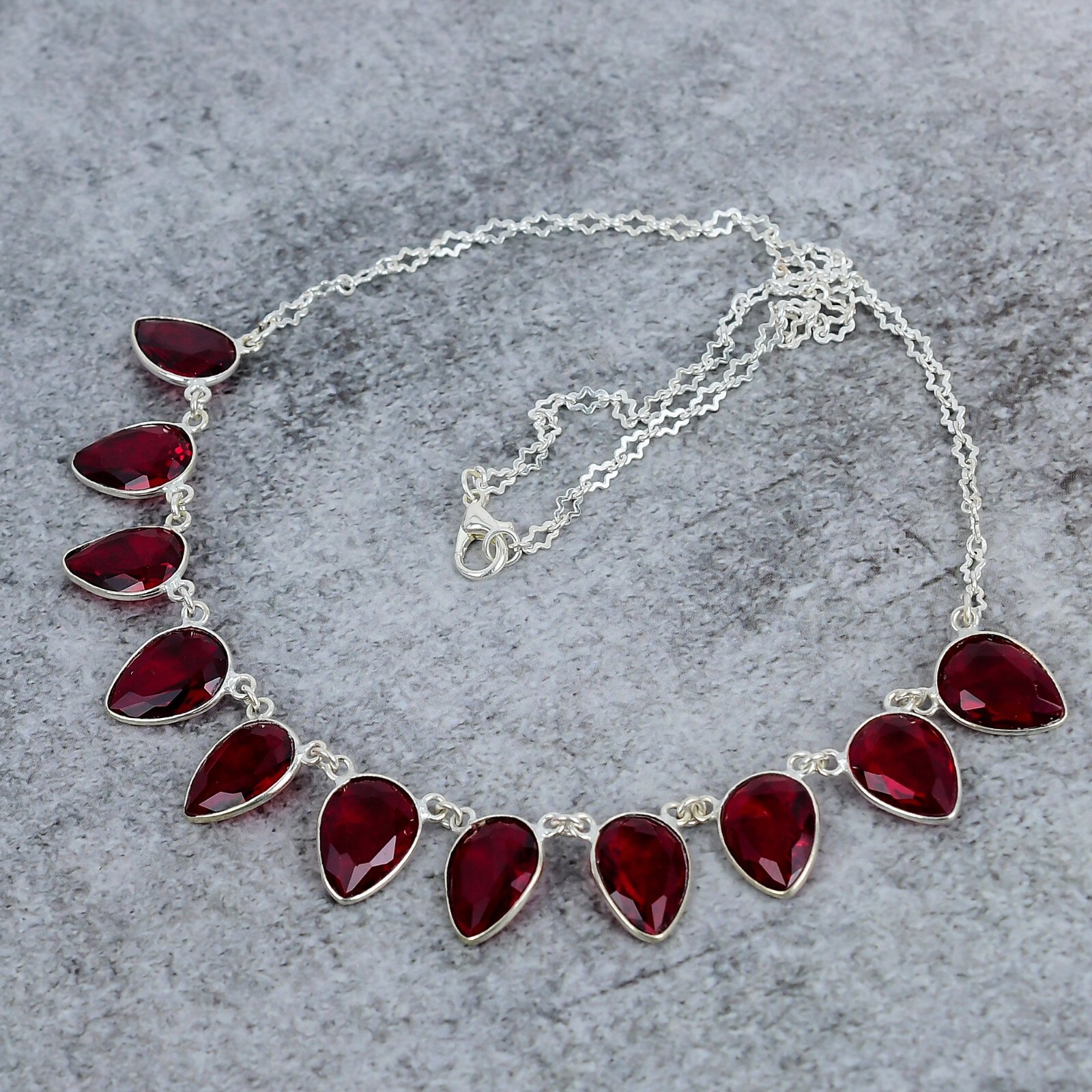 Garnet Gemstone Necklace 925 Sterling Silver Ethnic Jewelry Gift For Her – 18″