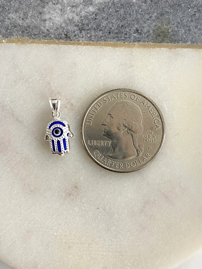 925 Sterling Silver Murano Glass 16mm Hamsa Fatima Hand Pendant- P145