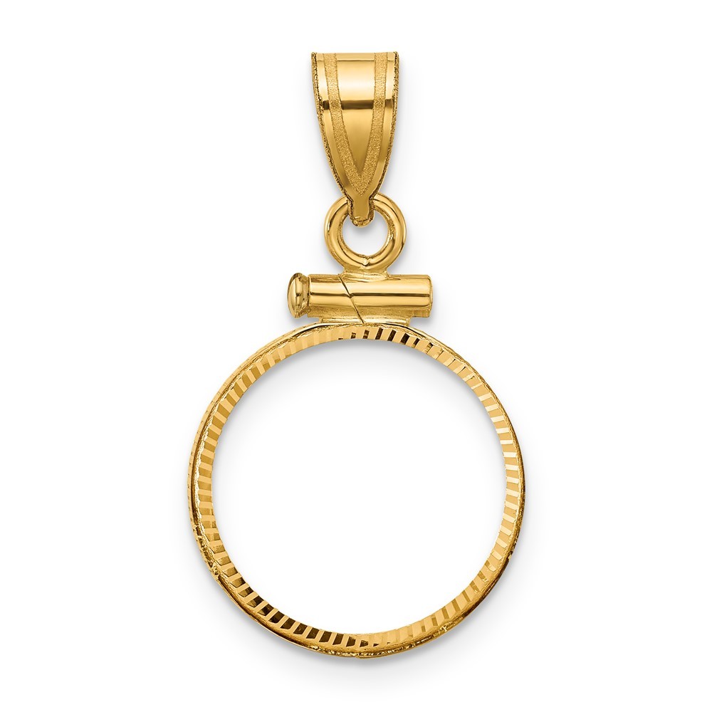 14k Yellow Gold Polished Diamond-cut 14.0mm x 1.1mm Screw Top Coin Bezel Pendant