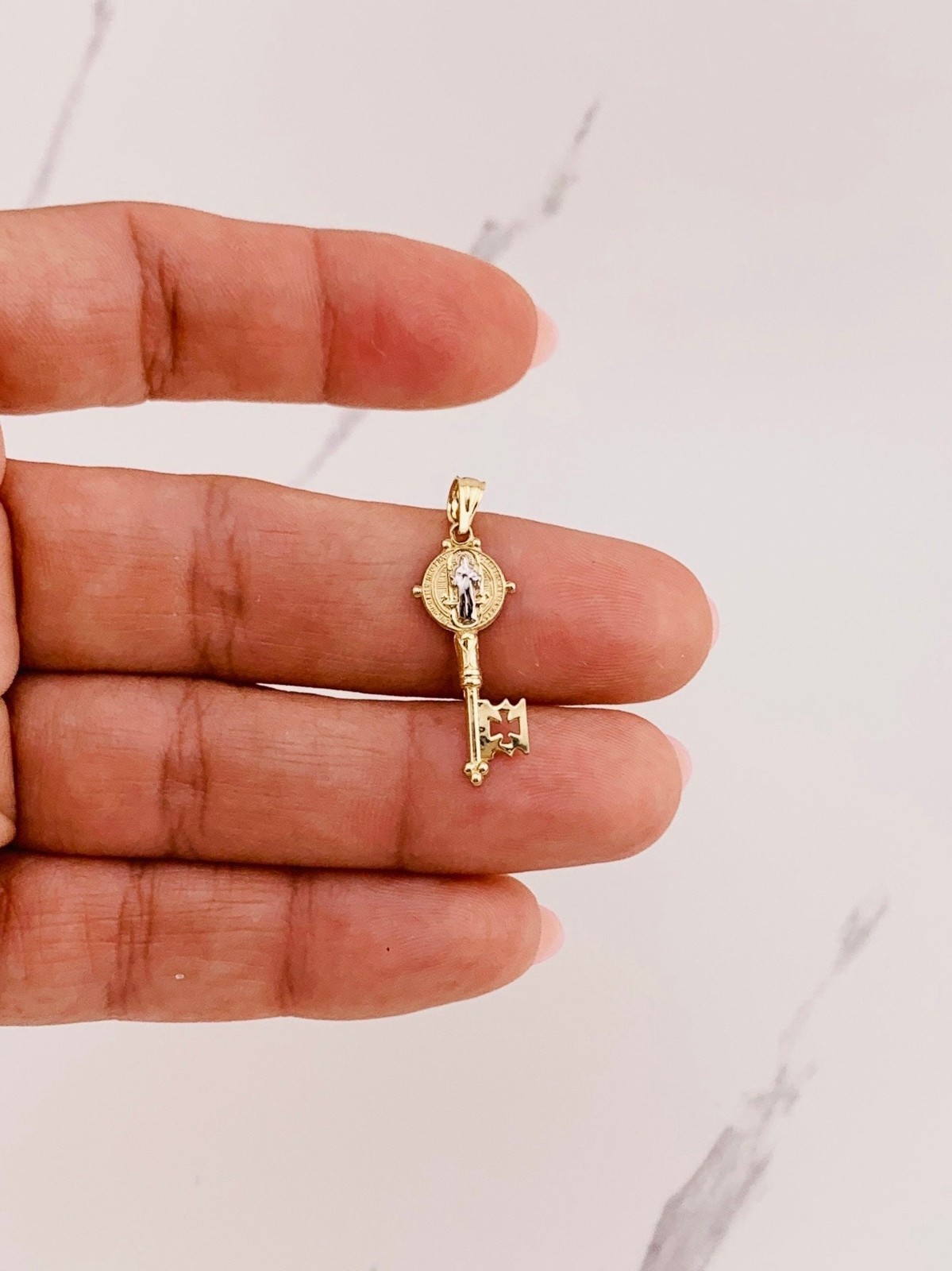 14k gold pendant st Benedict medallion key San Benito medalla llave
