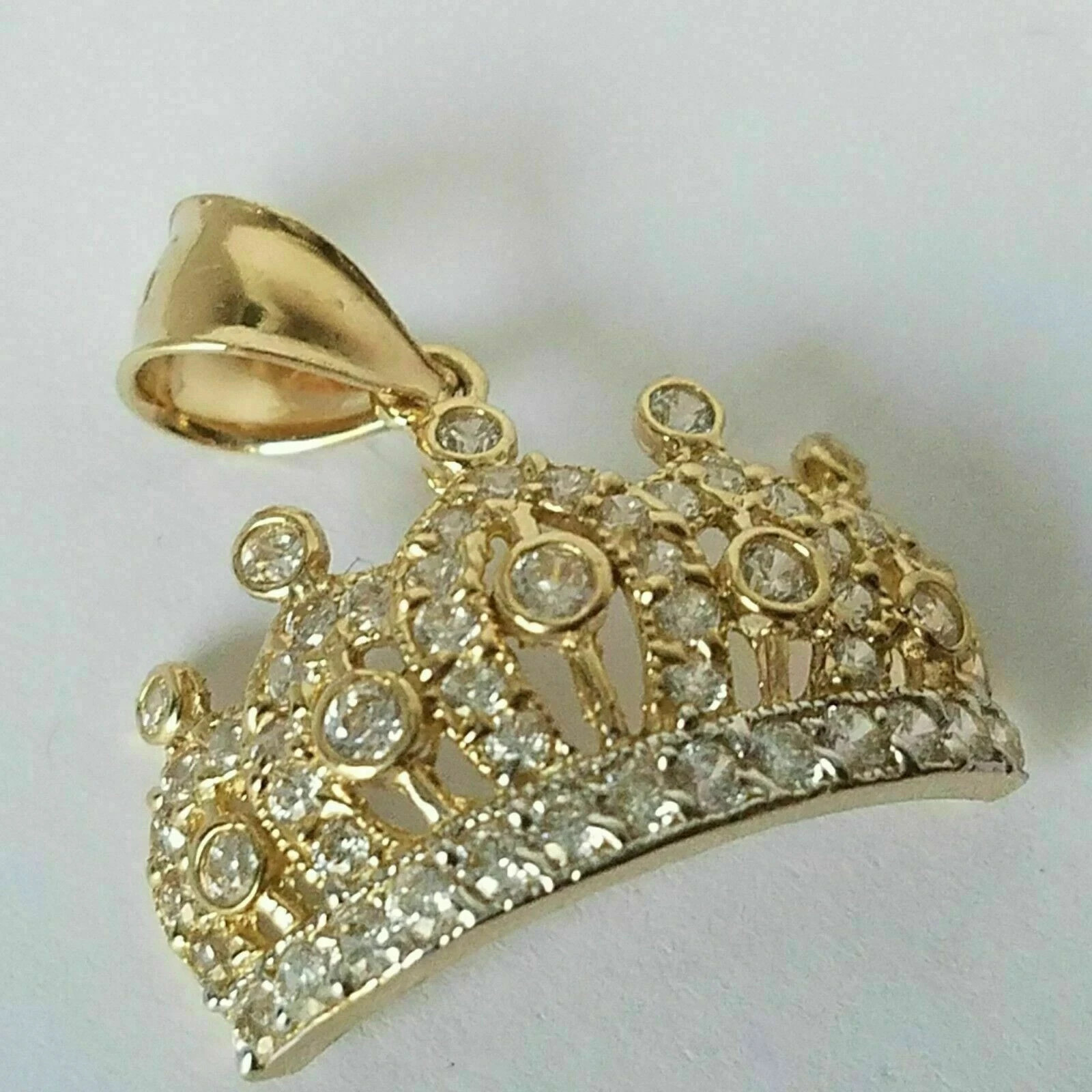 2Ct Round Diamonds Crown Pendant Charm 14K Yellow Gold Finish Free Chain