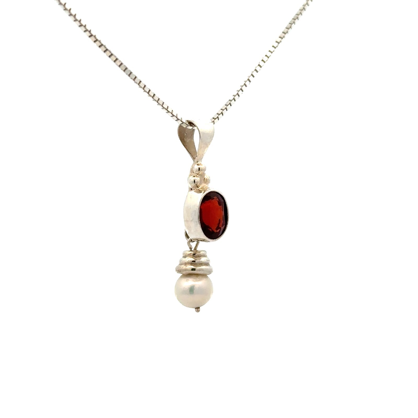 Sterling Silver Garnet And Freshwater Pearl Pendant (1/4 x 1 1/4 Inch)