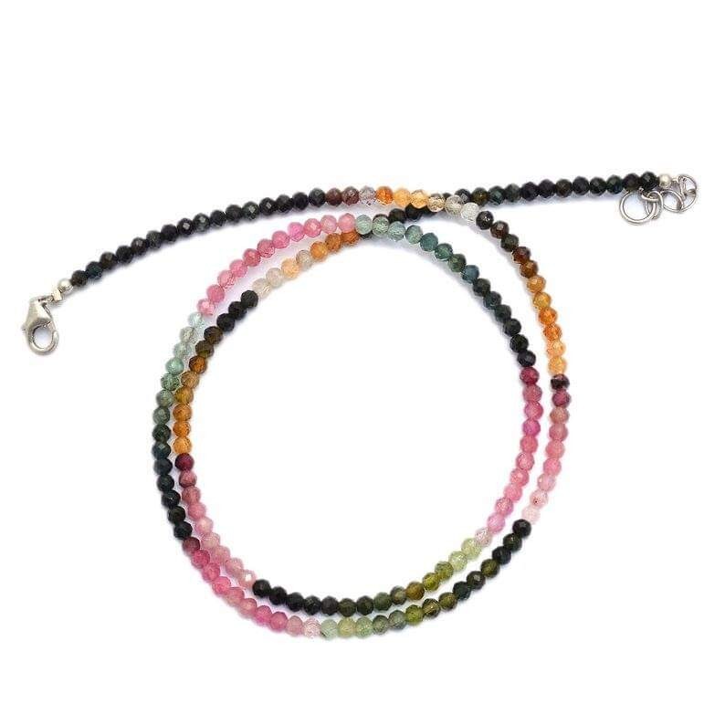 Multi Tourmaline gemstone 925 sterling silver necklace + bracelet jewelry bg44