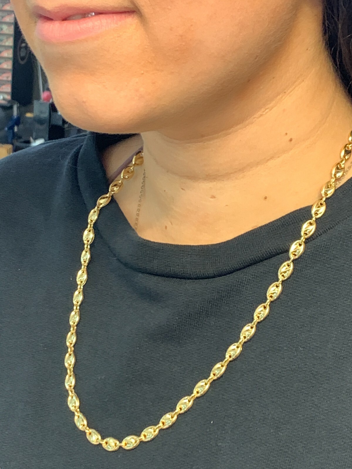Solid 18K Gold Mariner Coffee Bean Link Necklace 750 Italy Europa Oro New 23.5in