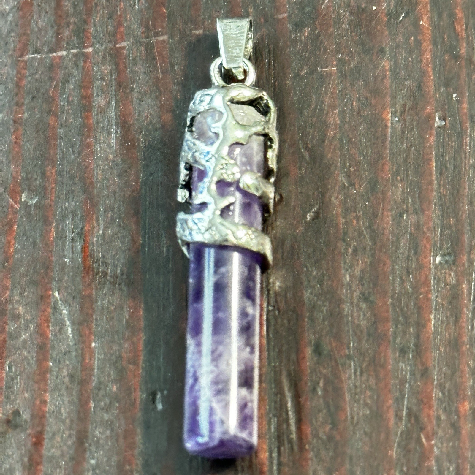 Dragon Amethyst Pendant Silver Tone Engraved Metal Pendulum Charms Cylinder