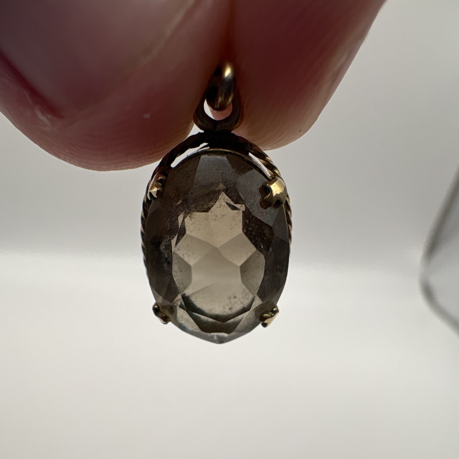10k Yellow Gold Filled Smoky Quartz Oval Prong Set Pendant Charm Signed