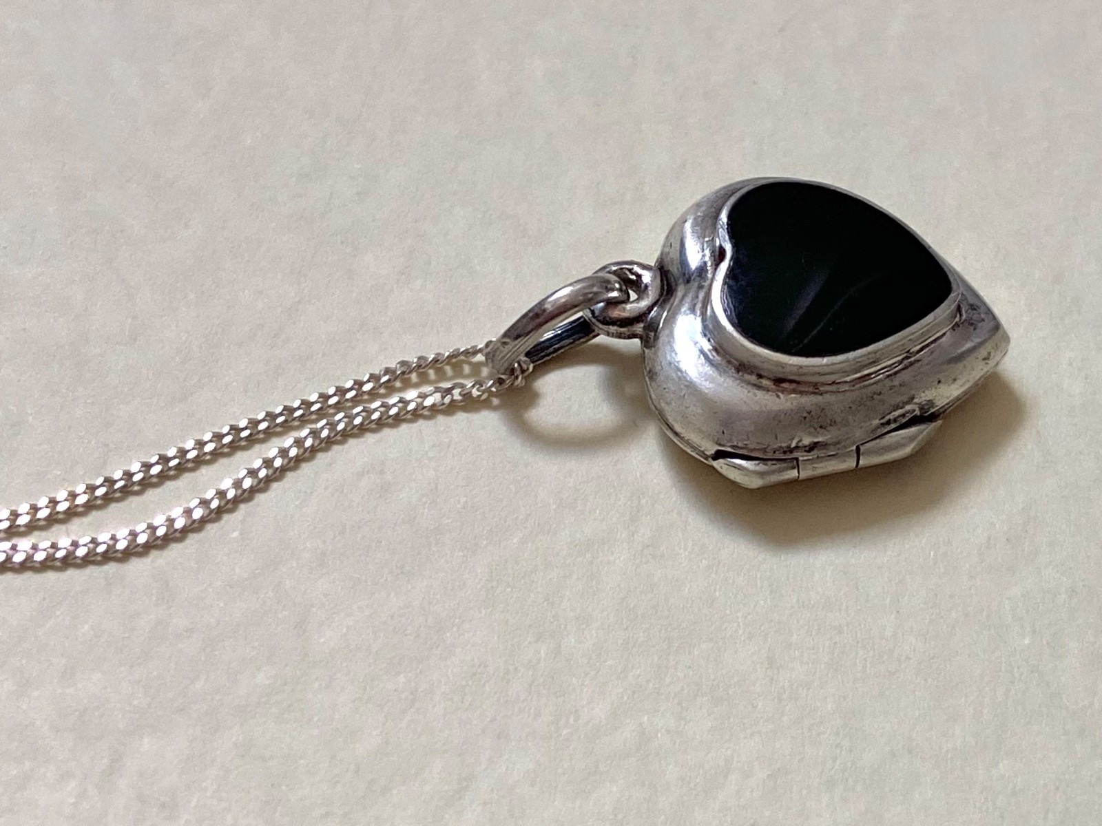 Small Sterling Silver Heart Shaped Photo Locket – Black Enamel & Fine 925 Chain
