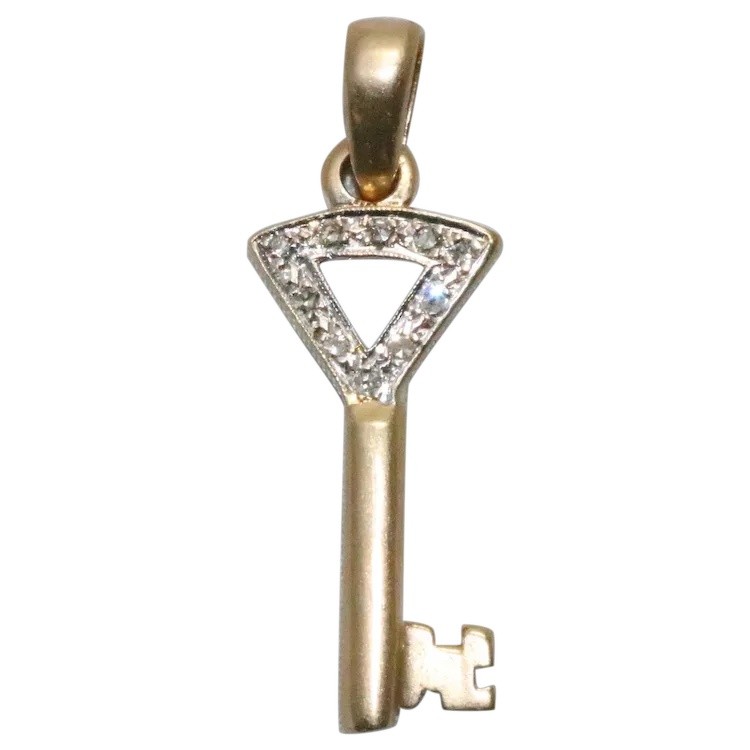 14K Yellow .15 CT Diamond Key Pendant