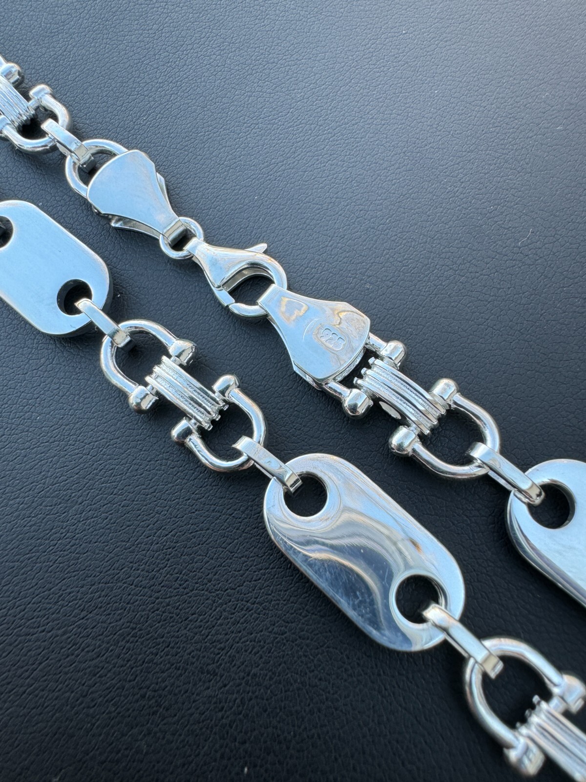 10mm Real 925 Sterling Silver Custom Mariner Ferragamo Link Chain Necklace ITALY