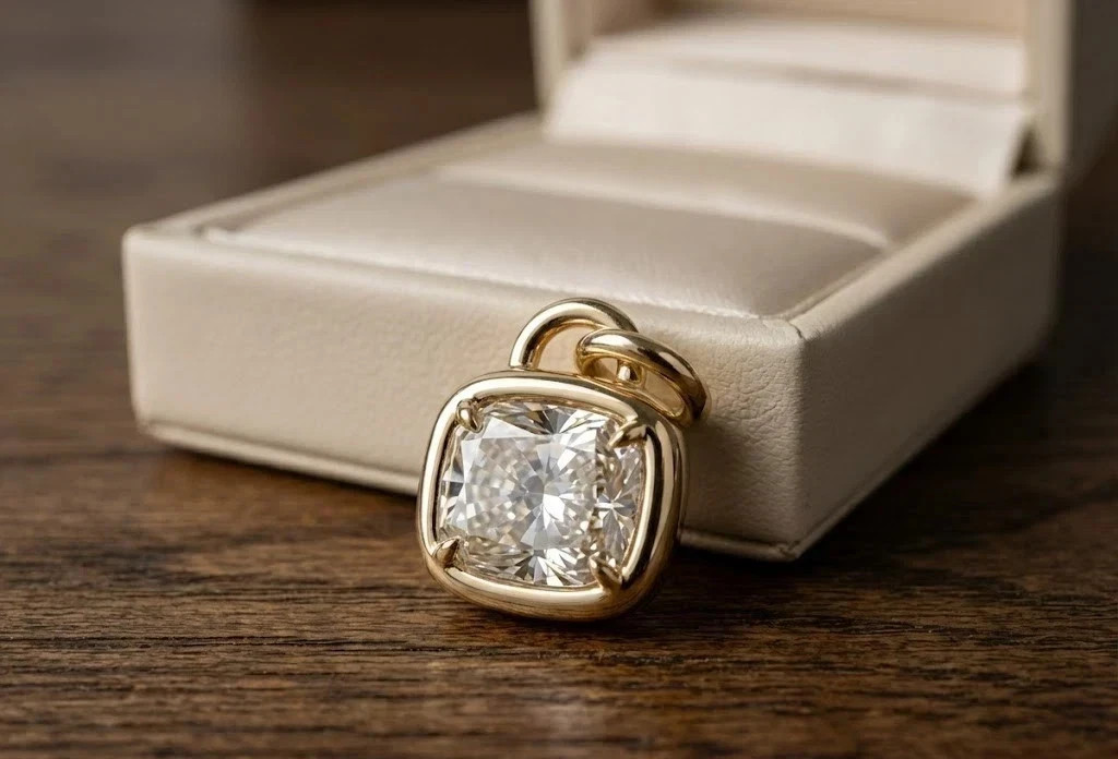 14K Yellow Gold Plated 2Ct Cushion Cut White Moissanite Women’s Beauty Pendant