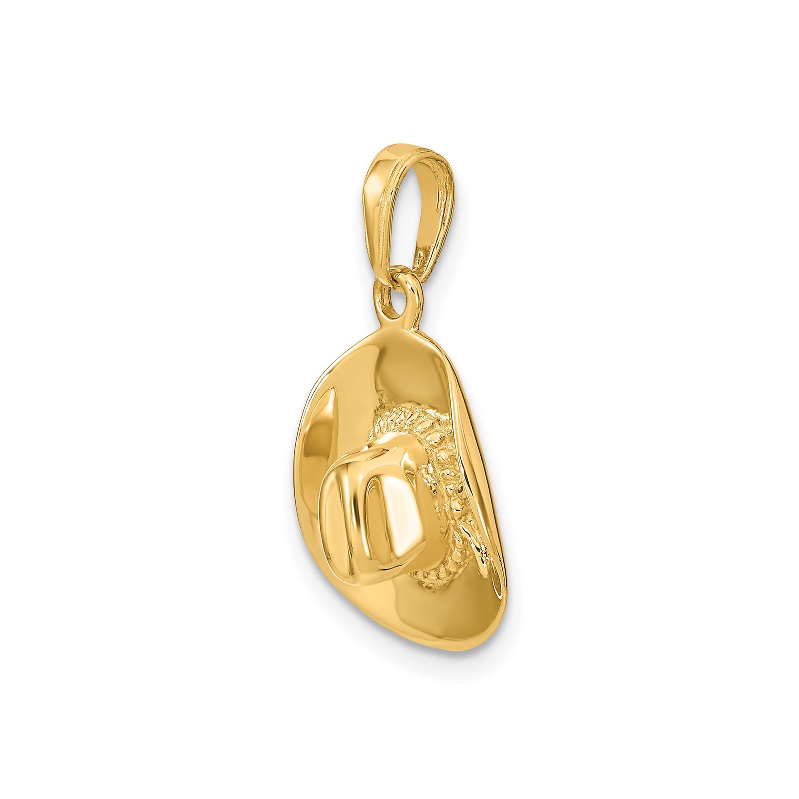 14k Yellow Gold 3-D Cowboy Hat Pendant Necklace Womens