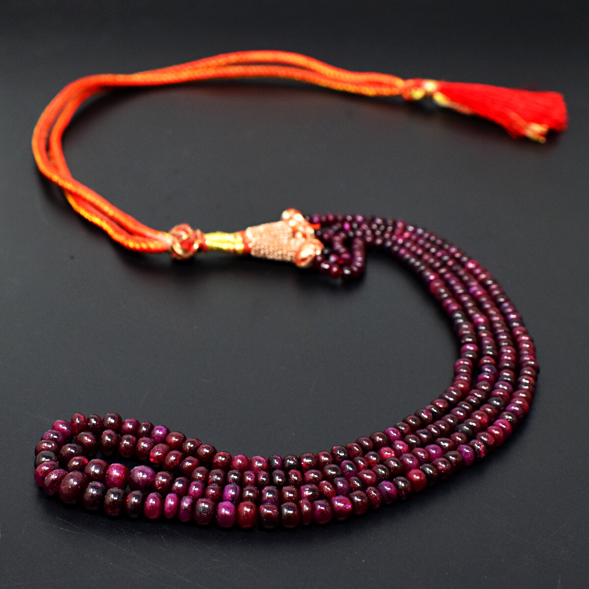 216 Cts Earth Mined 2 Strand Red Ruby Rondelle Beads Necklace Jewelry JK 06E296