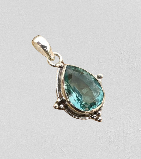 Aquamarine Gemstone Pendant 925 Sterling Silver Handmade Bohemian Pendant 1.88″