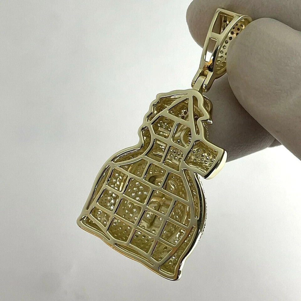 2Ct Lab Created Moissanite Dollar Money Bag Men’s Pendant Real 10K Yellow Gold