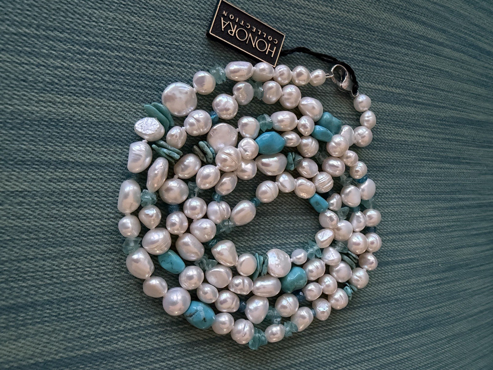 Honora Collection Freshwater Pearl Turquoise Topaz Necklace