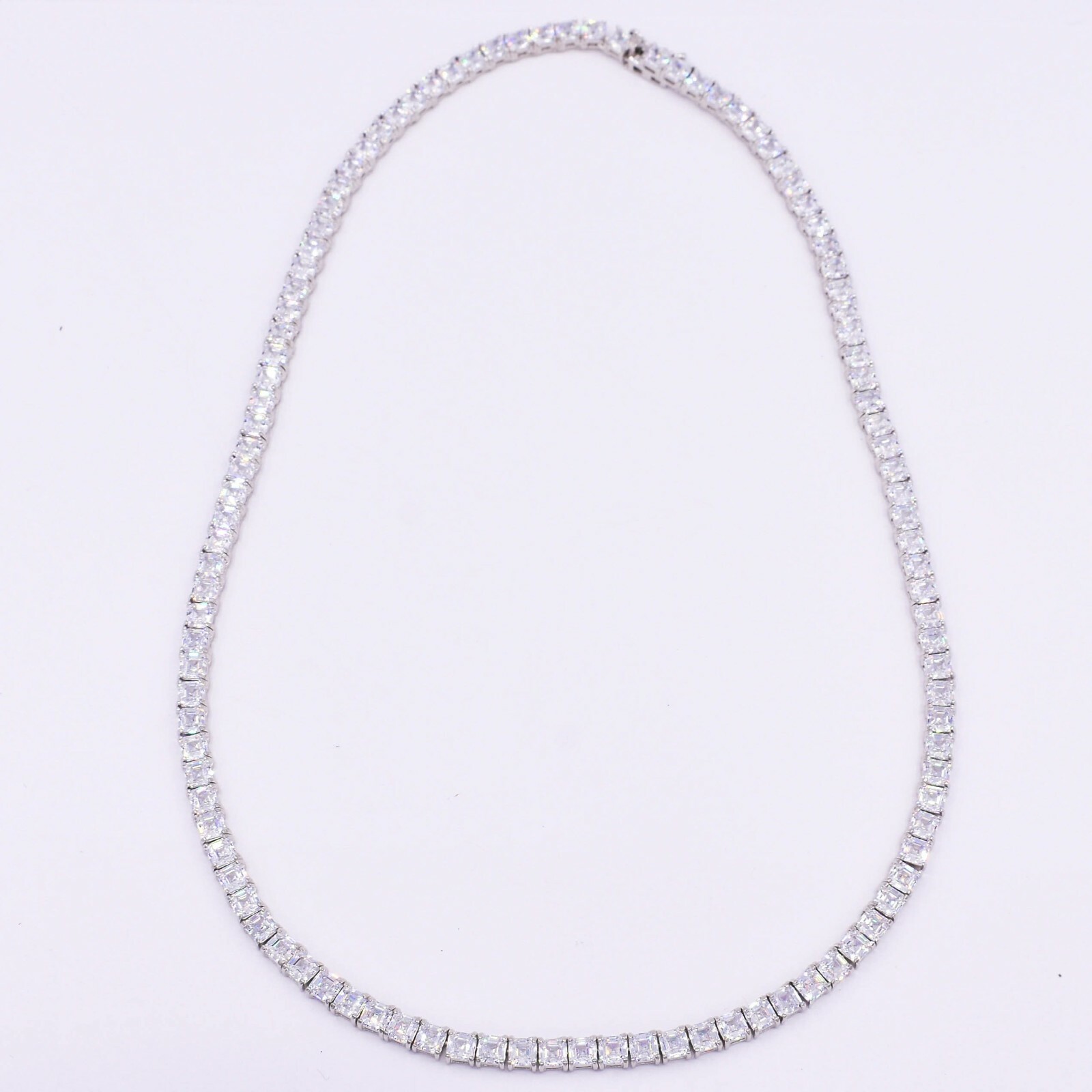 4mm Princess Cut Tennis Chain Necklace 14K White Gold-Plated Sterling Silver 925