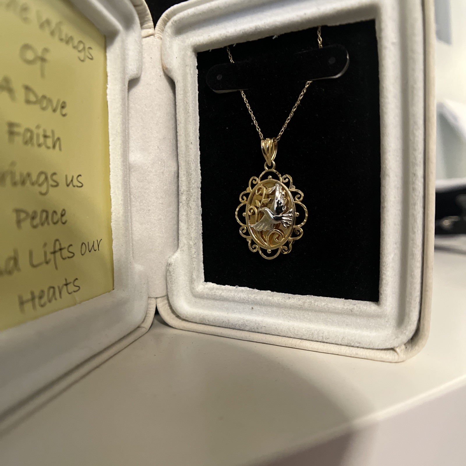 Michael Anthony 10K Gold Dove Olive Branch Pendant Necklace Two Tone Faith w/Box