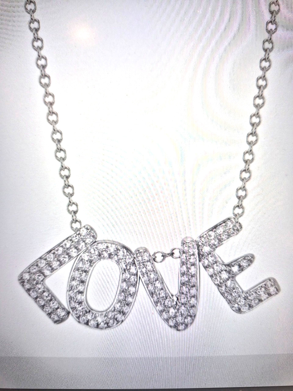 Diamond Necklace Pave’ LOVE Necklace 14K White Gold brand new adjustable length