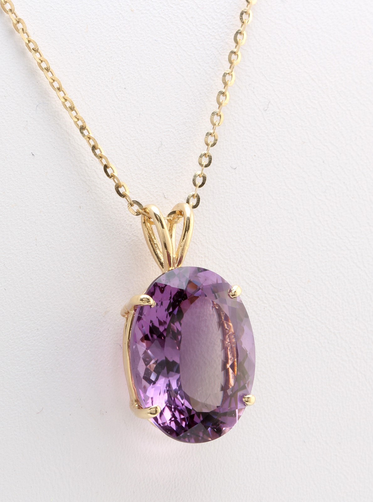 10.01 Carat Natural 16x12mm Purple Amethtyst 14K Solid Yellow Gold Pendant