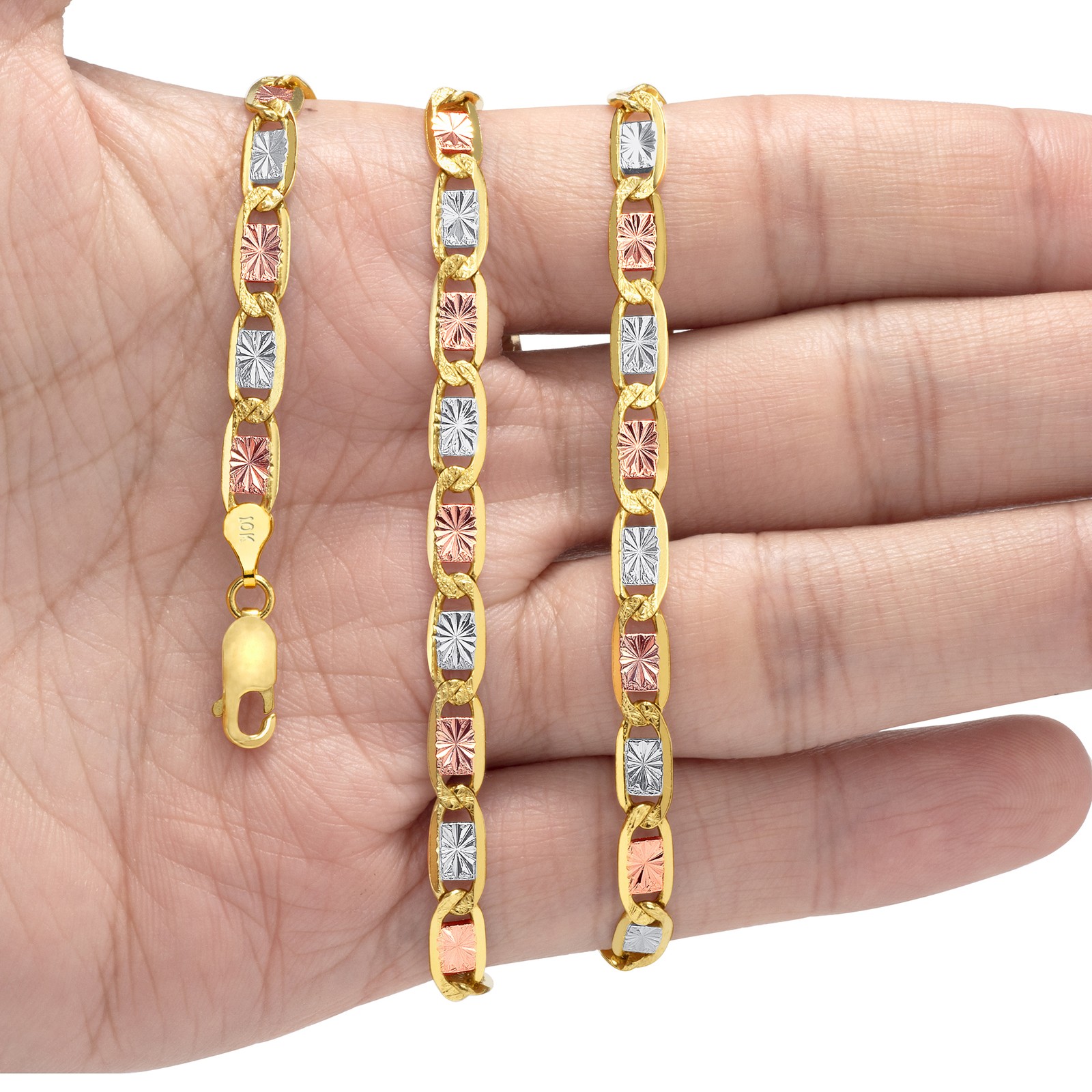 10K Solid Tri Yellow Rose White Gold 5mm Valentino Chain Womens Necklace 20″