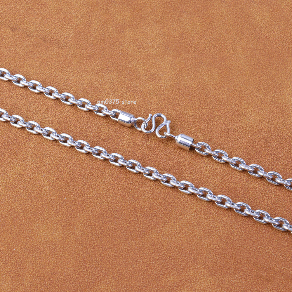 Real S925 Sterling Silver Necklace 4mm Solid Rolo Link Cable Chain 28inch L