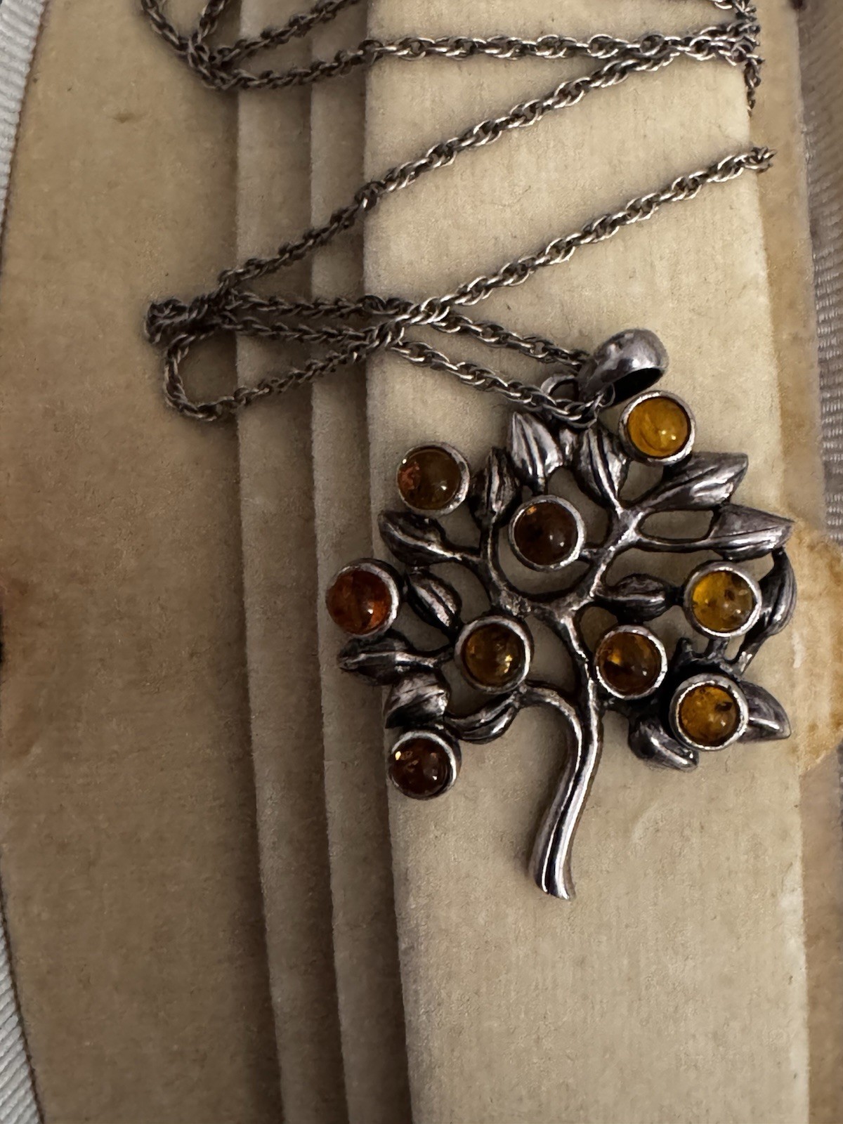 Sterling Silver Real Baltic Amber Tree of Life Pendant and Necklace.