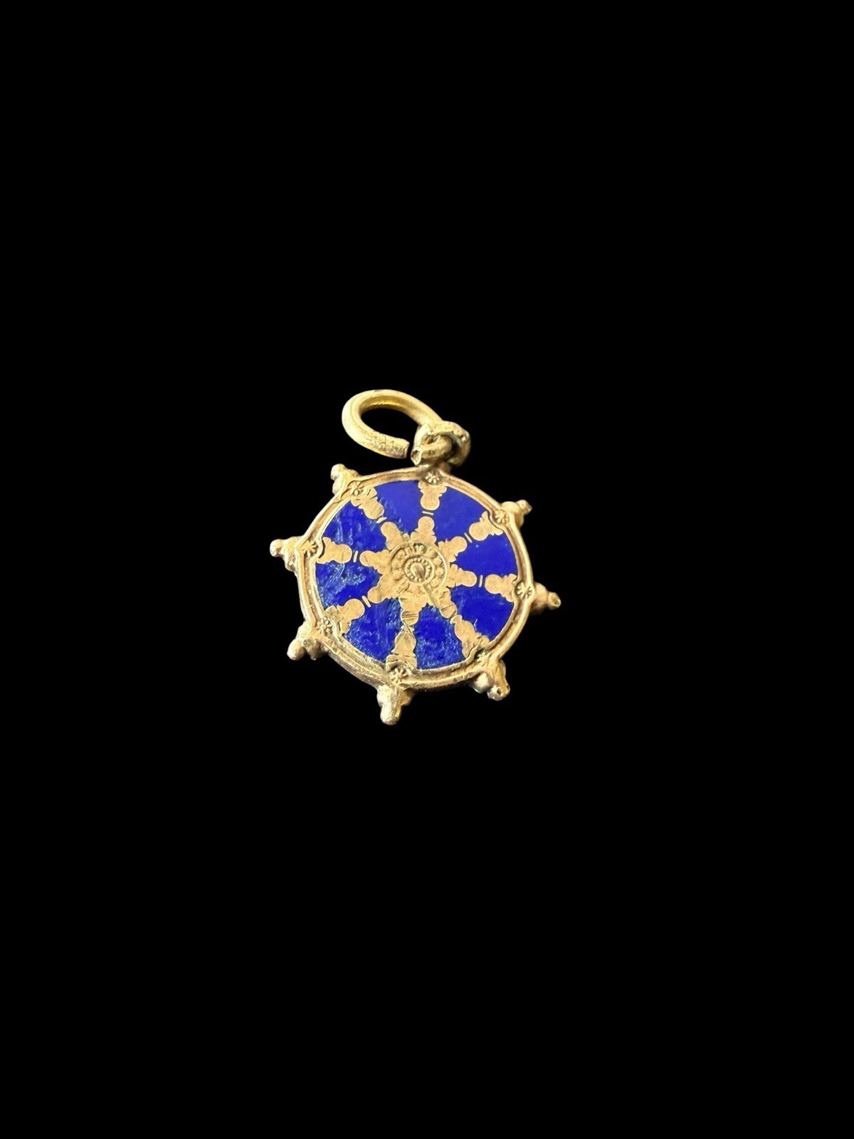 Vintage Balfour 10k Gold Buddhist Dharmachakra Wheel Charm Pendant 1/2” Signed