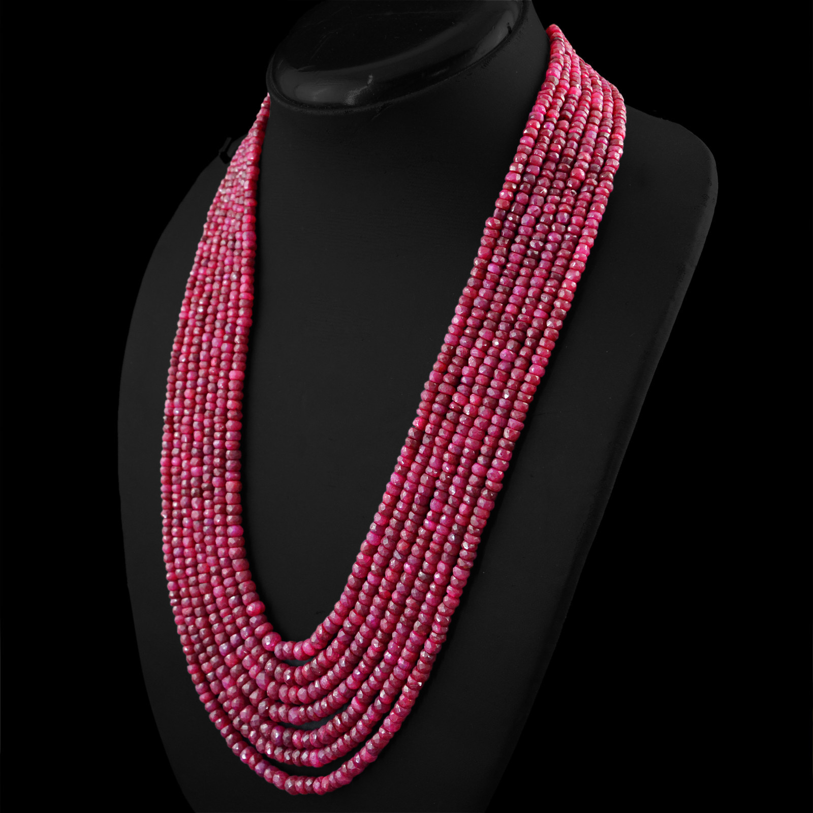 GENUINE 815.00 CTS EARTH MINED 7 LINE RICH RED RUBY BEADS NECKLACE – BIG DEAL
