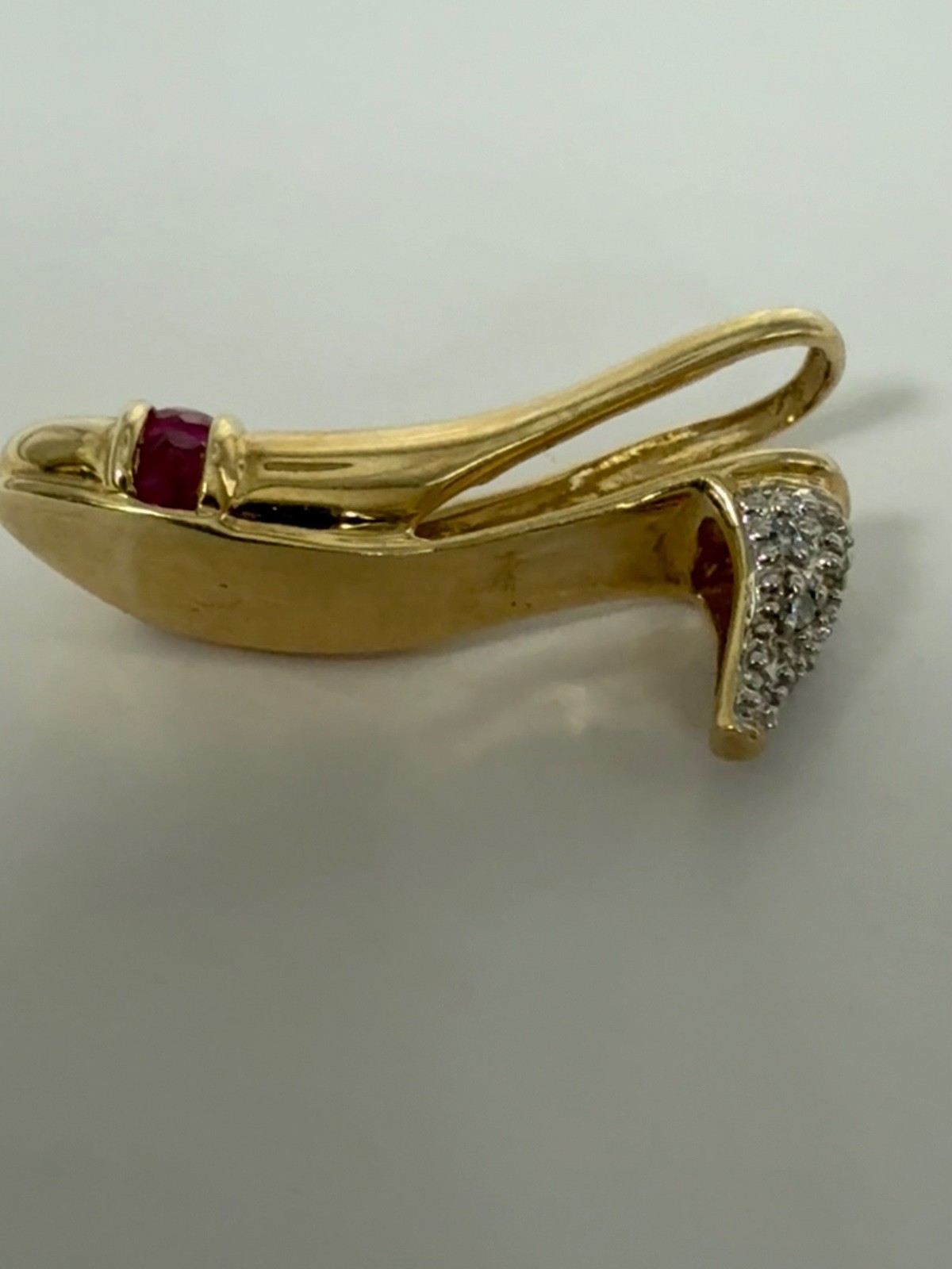10K 5 Ruby & Diamond High Heel Slingback Pendant/Slide 2.4 g