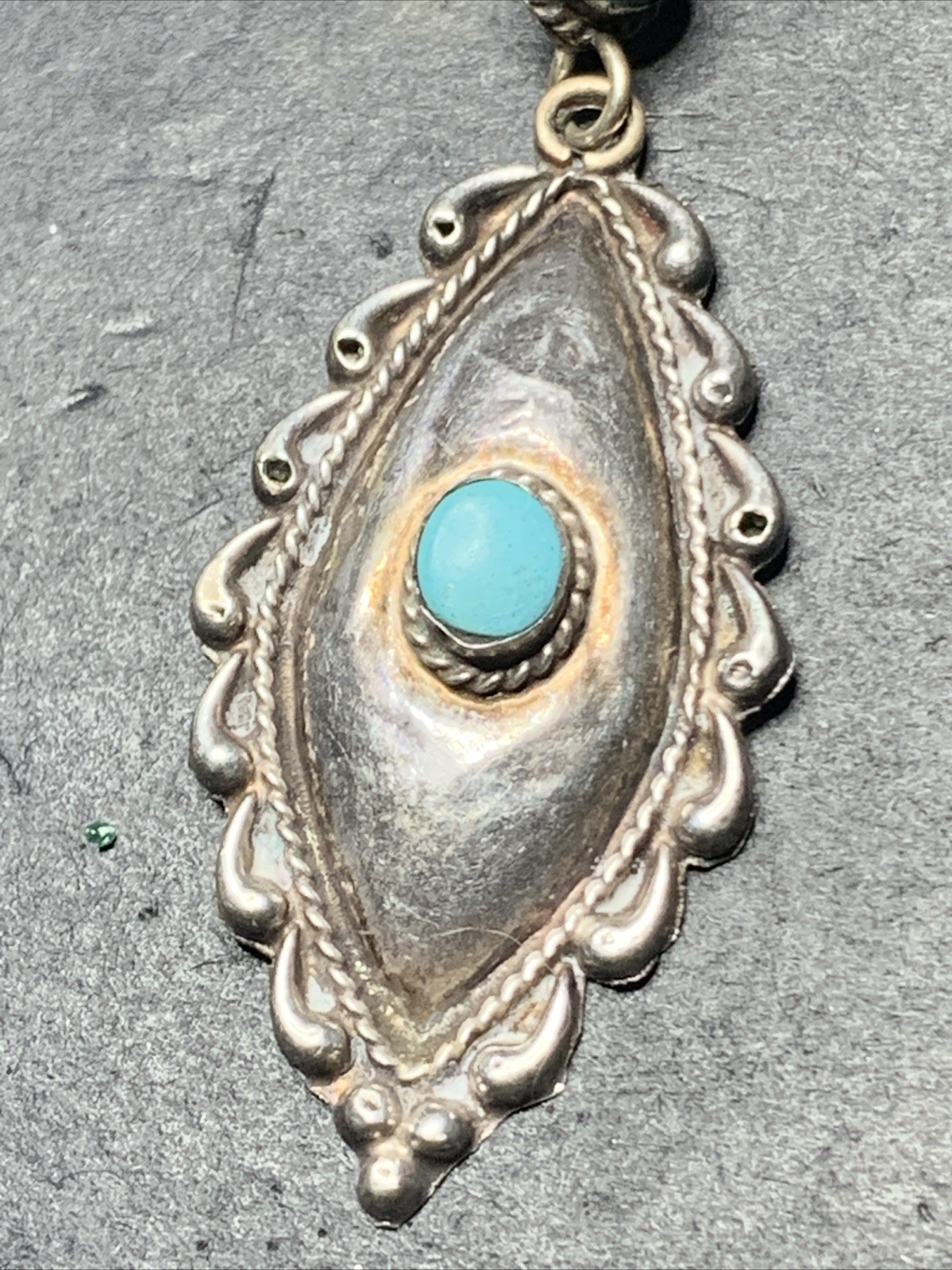 Sterling Silver 925 Lot Necklace Pendant C8 Navajo Shield Turquoise Unique Love