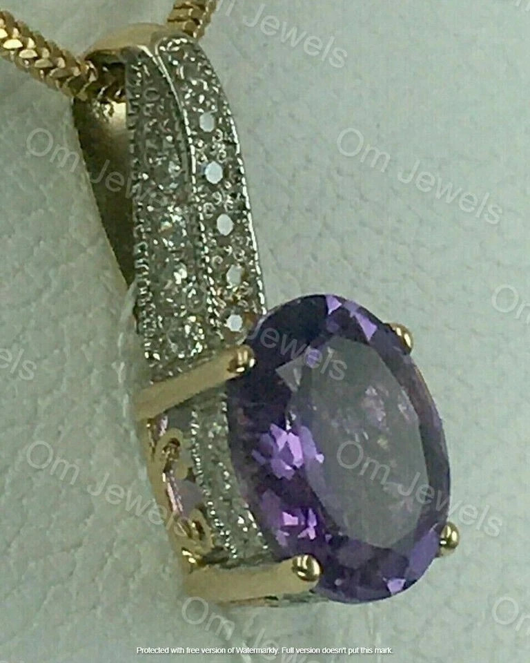 2Ct Oval Cut Amethyst Solitaire Pendant 14k Yellow Gold Finish 18″ Free Chain