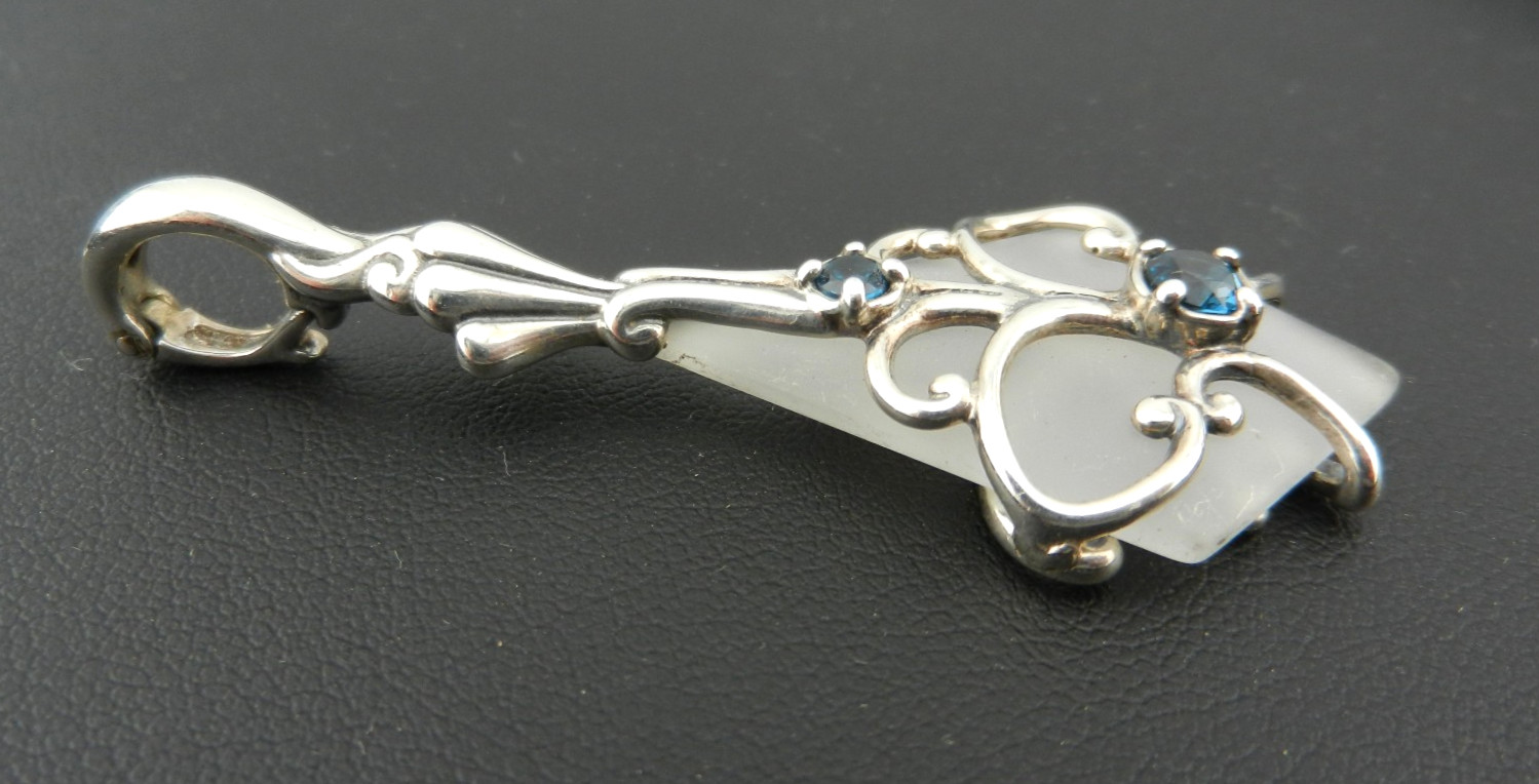 Carolyn Pollack Relois Sterling Blue Spinel Frost Crystal Enhancer Pendant 2.25″