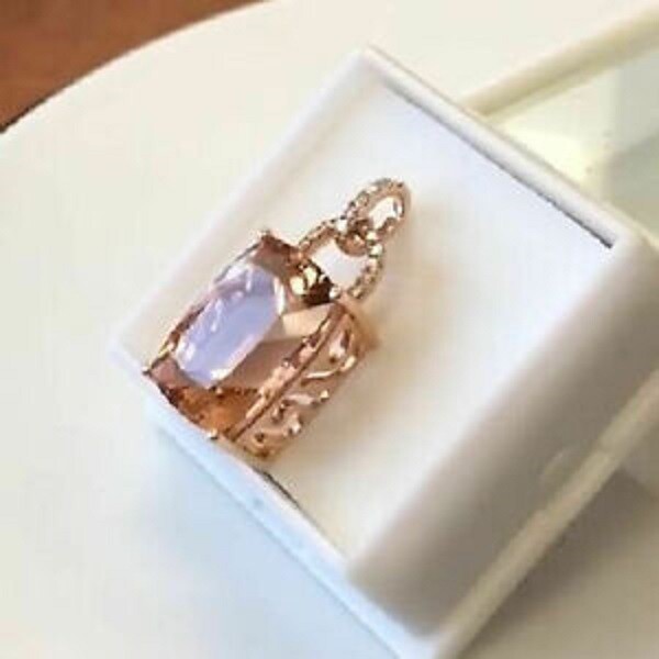3Ct Cushion Cut Morganite Solitaire Pendant 14K Rose Gold Finish Free Chain